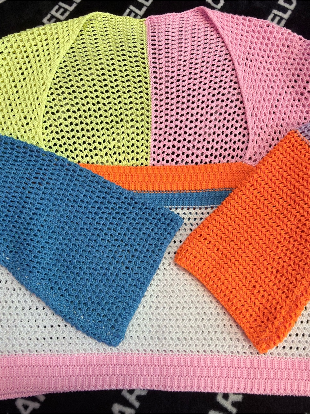 Colorblock Crochet Knit Bell Sleeve Sweater Top - Picture 7 of 7